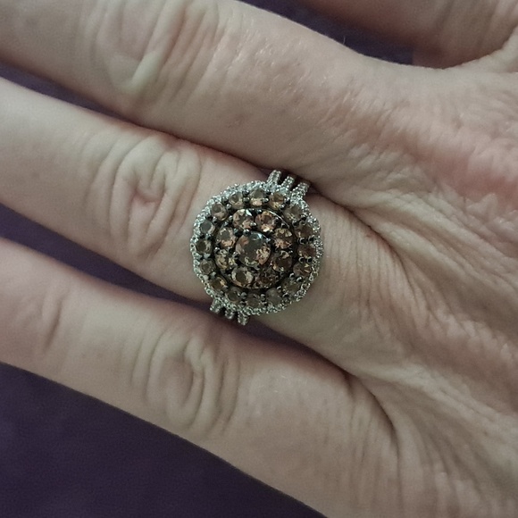 Natural Andalusite & Natural White Zircon Cluster Style Ring - Picture 4 of 7